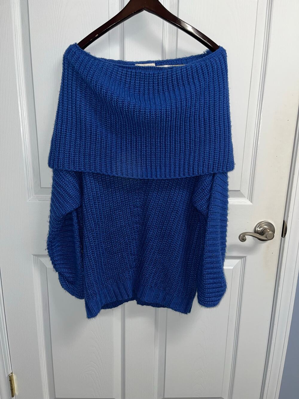 Umgee USA Royal Blue Off-the-Shoulder Oversized Ribbed Knit Sweater XL